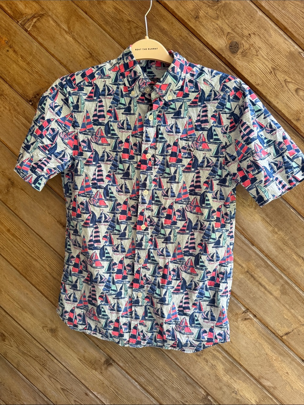 Men's vineyard vines classic whale shirt Short-Sleeve Button-Up Sailboat XS